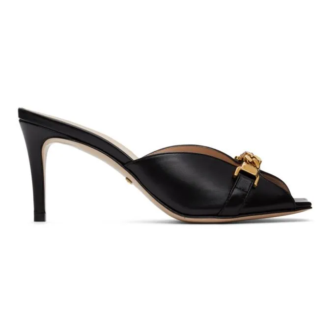 Gucci Black Sylvie Chain Heeled Sandals