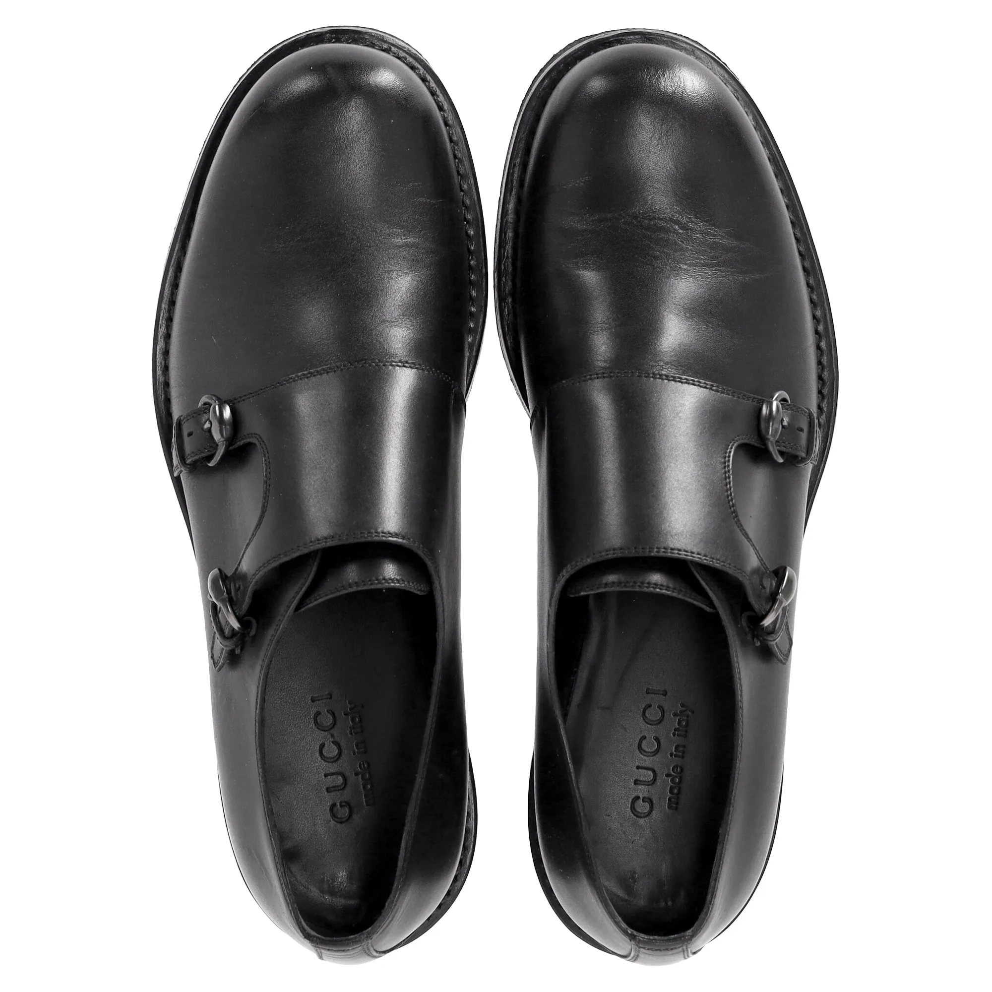 Gucci Double Monk Oxford Shoes in Black Leather