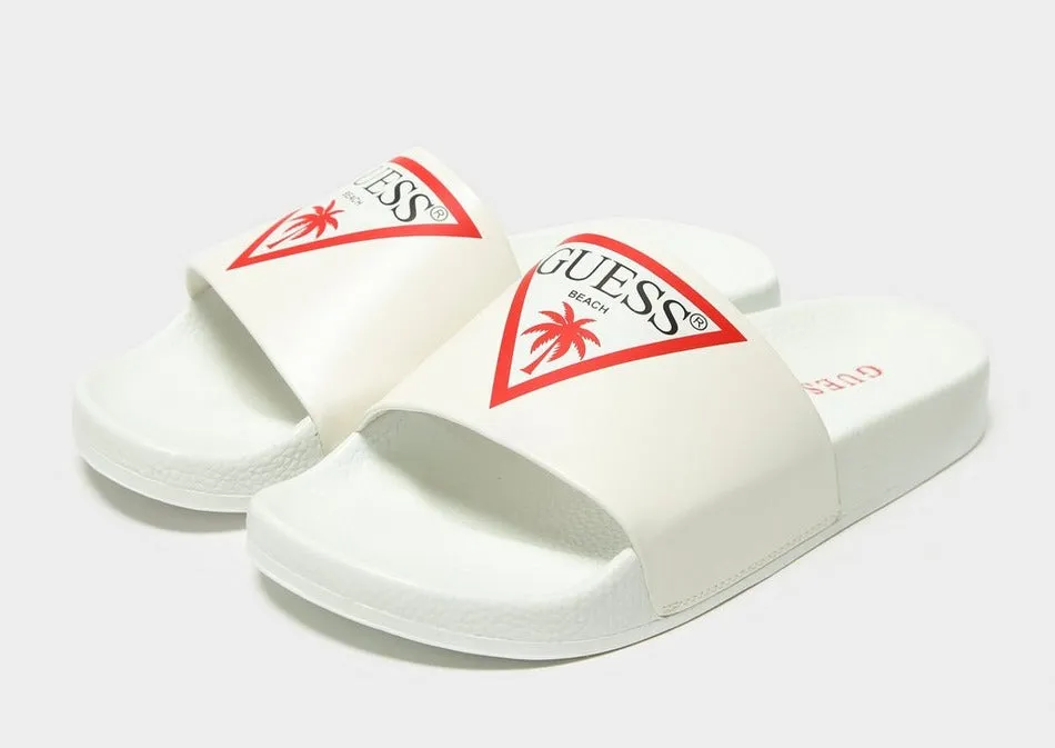 GUESS Women's Triangle Logo Beach Slides (White)