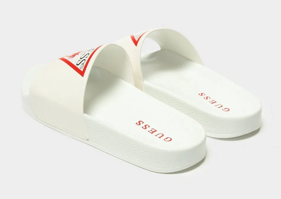 GUESS Women's Triangle Logo Beach Slides (White)