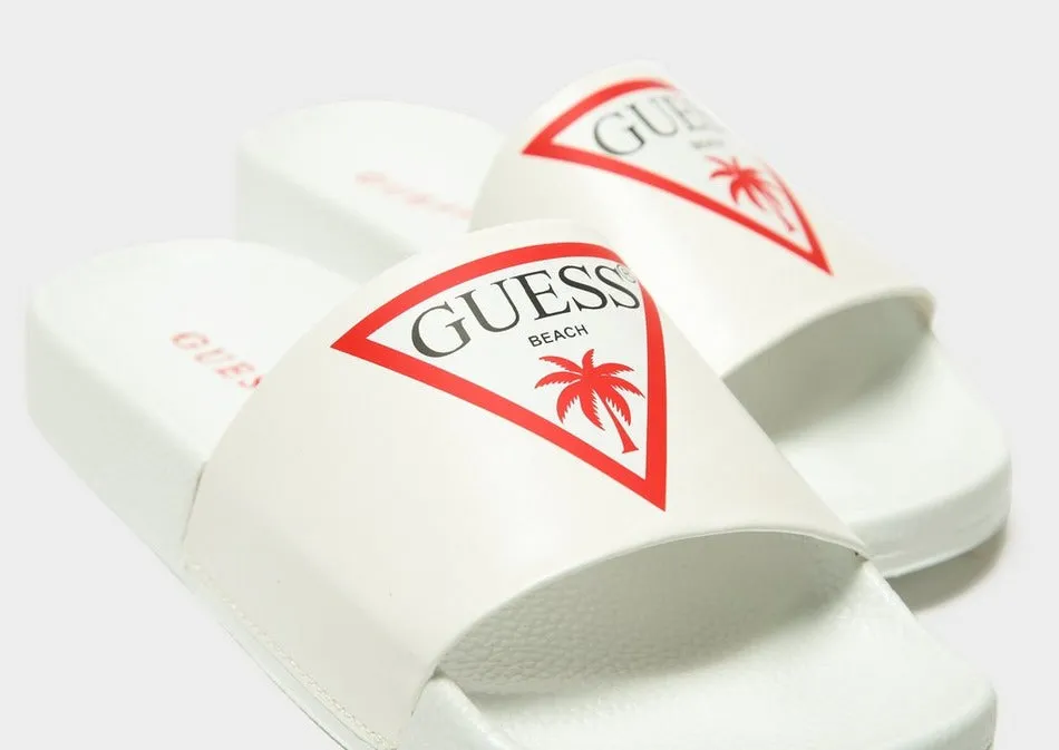 GUESS Women's Triangle Logo Beach Slides (White)