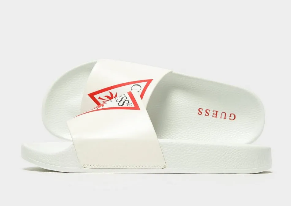 GUESS Women's Triangle Logo Beach Slides (White)