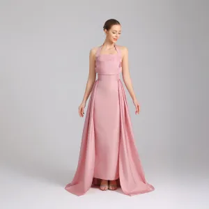 Halter Neck taffeta Maxi Dress Light Pink