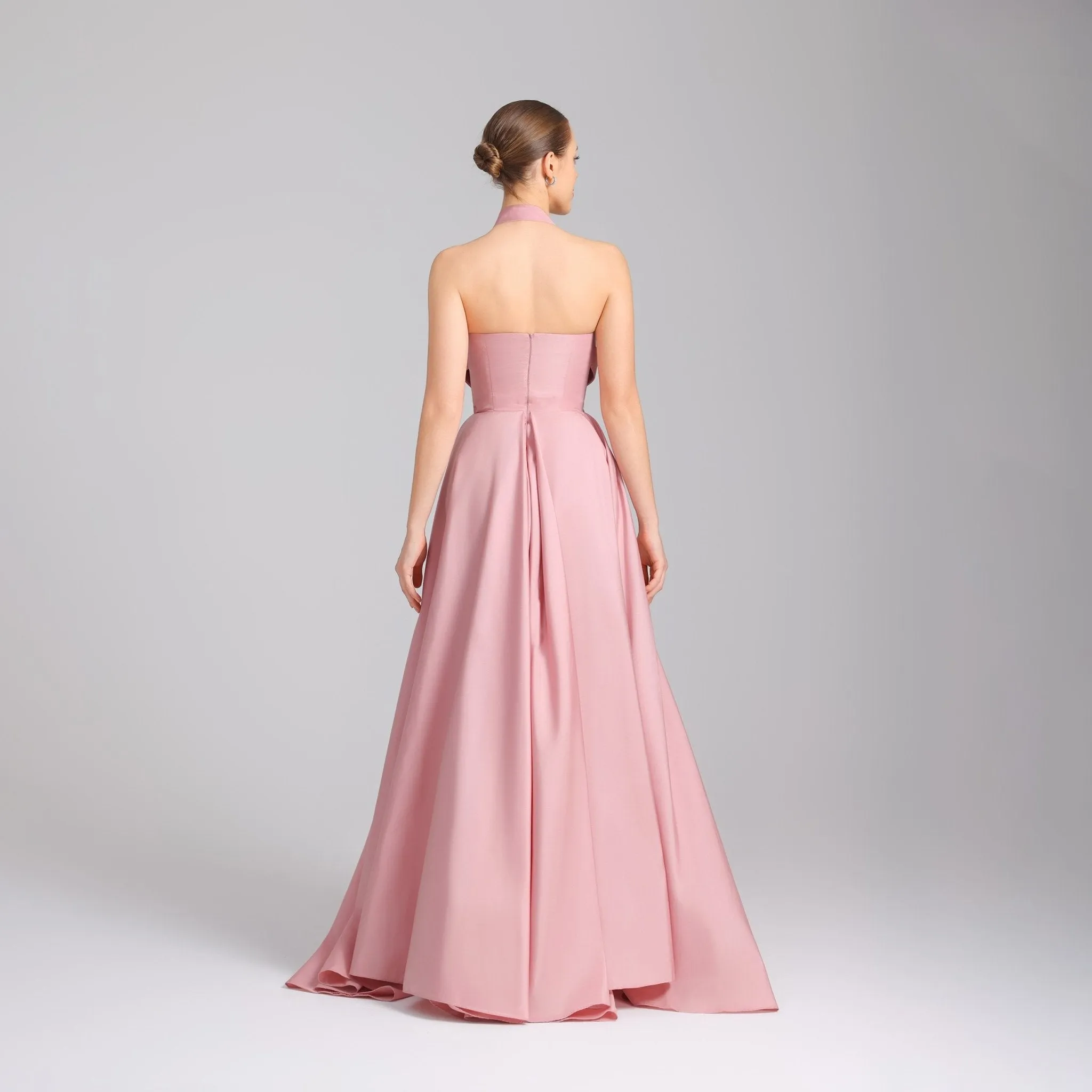 Halter Neck taffeta Maxi Dress Light Pink