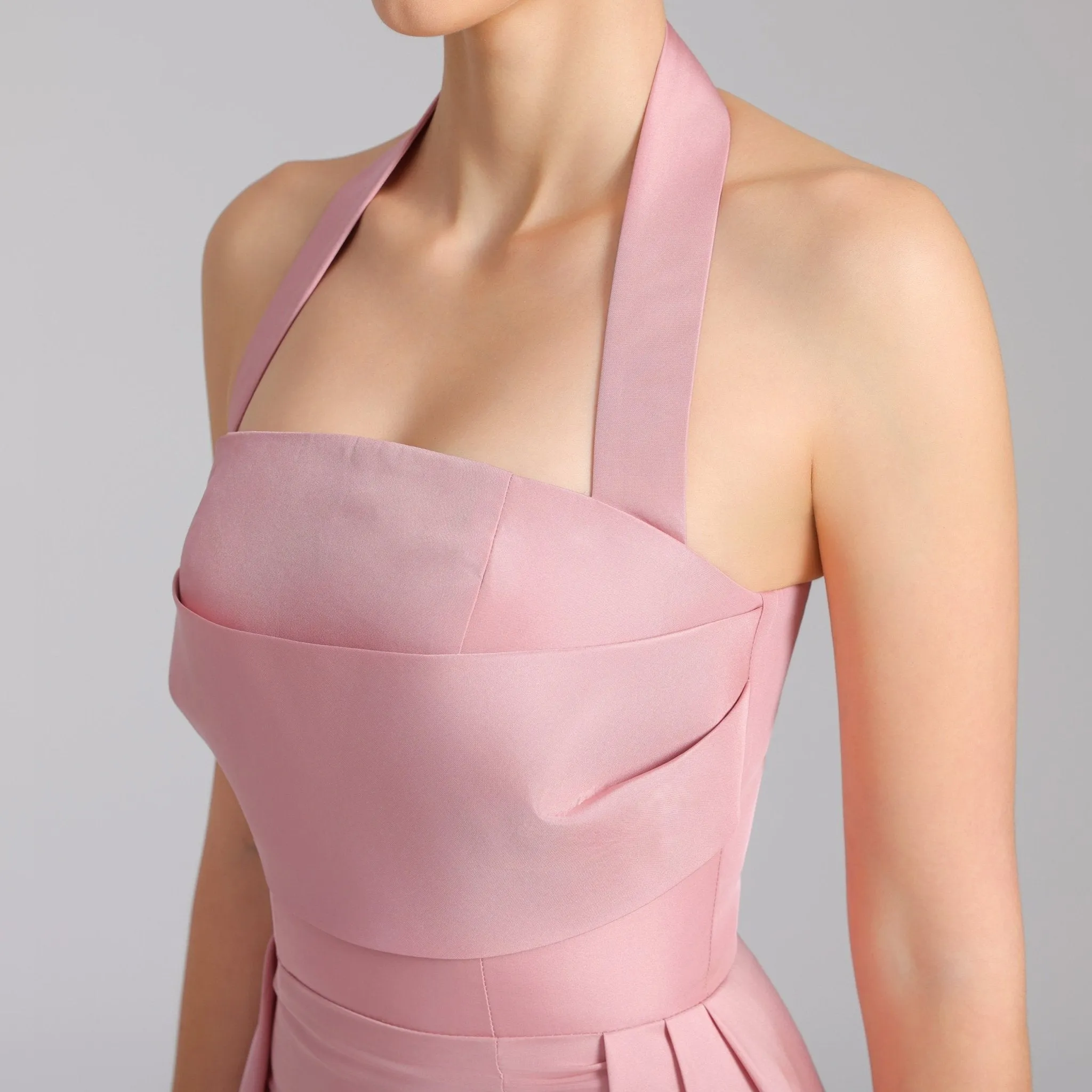 Halter Neck taffeta Maxi Dress Light Pink