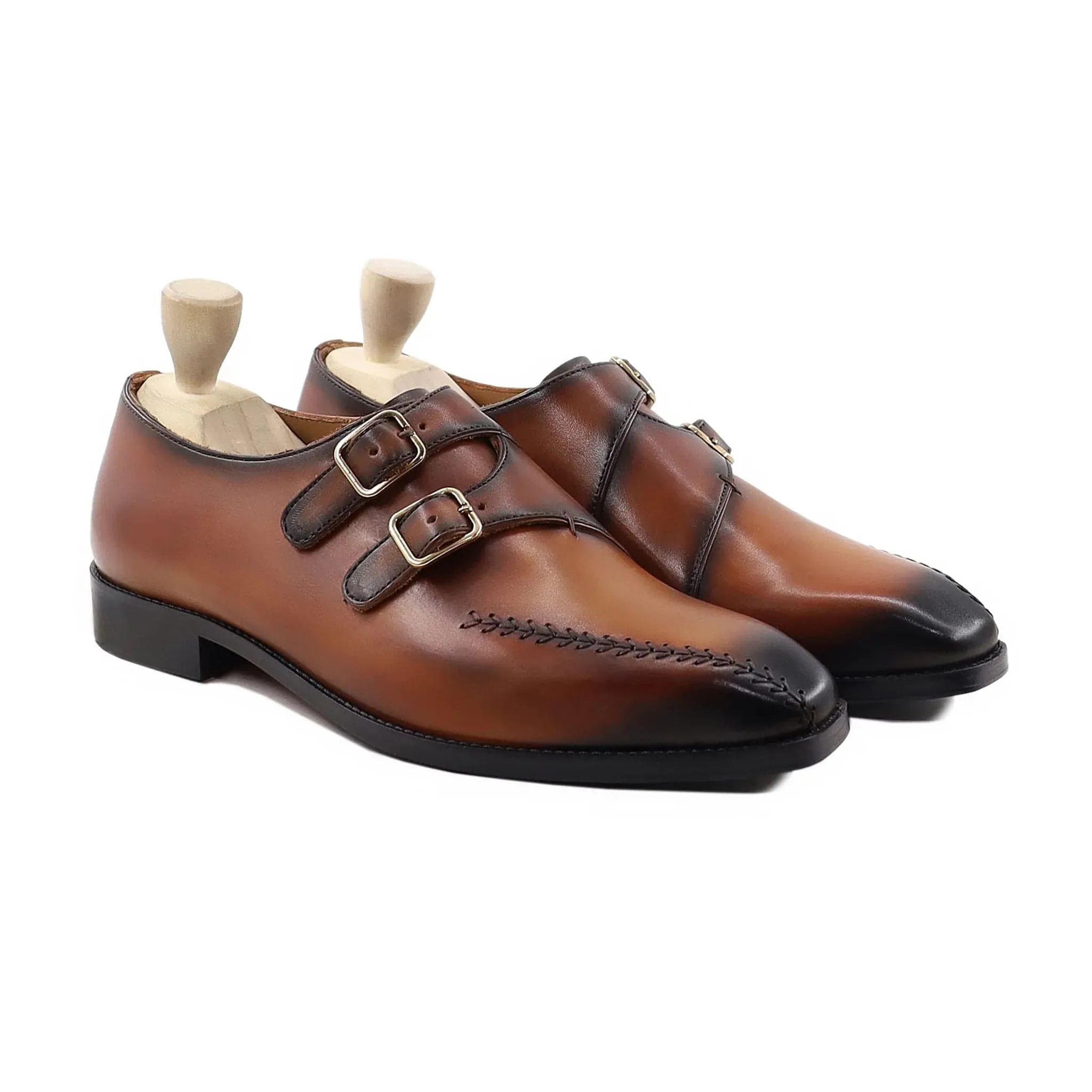 Handmade Custom Men's Leather Double Monkstrap Shoes
