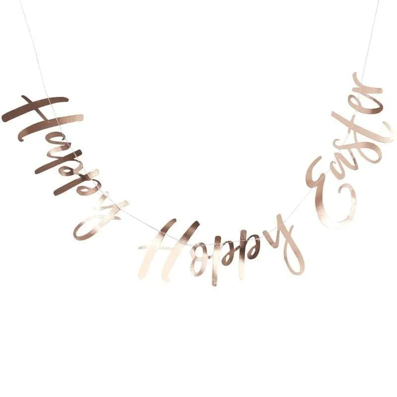 Happy Hoppy Easter Banner - Rose Gold