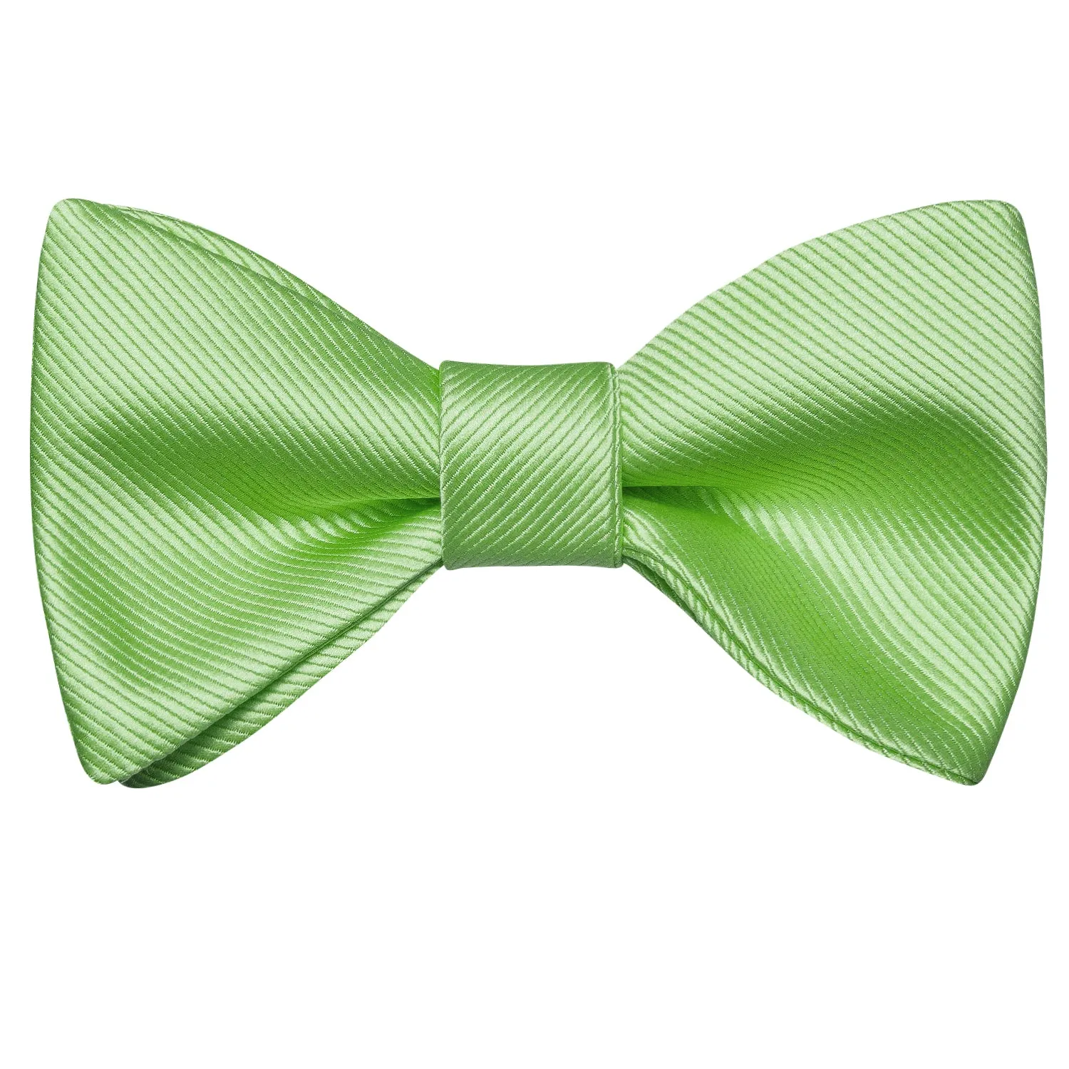 Hi-Tie Apple Green Striped Silk Self-tied Bow Tie Hanky Cufflinks Set