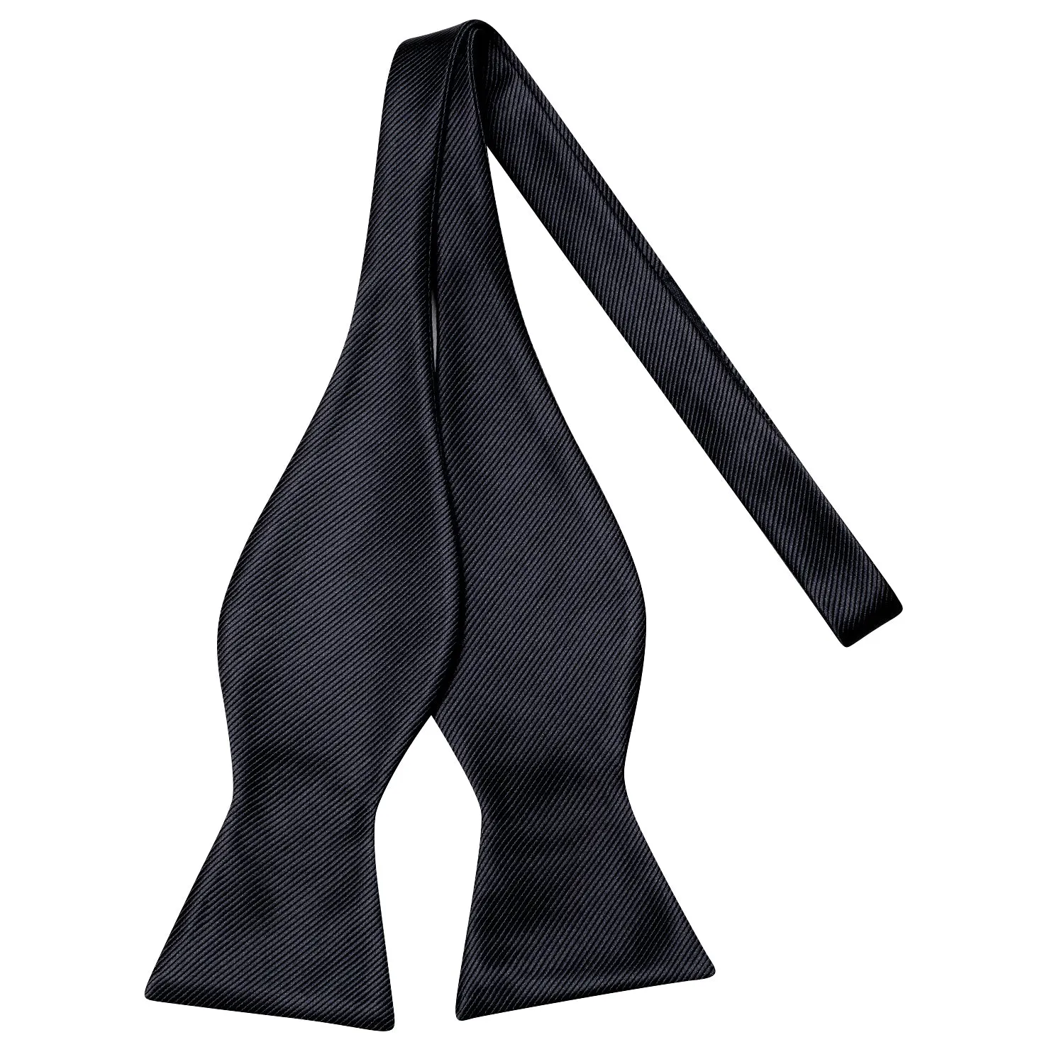 Hi-Tie Black Striped Silk Self-tied Bow Tie Pocket Square Cufflink Set