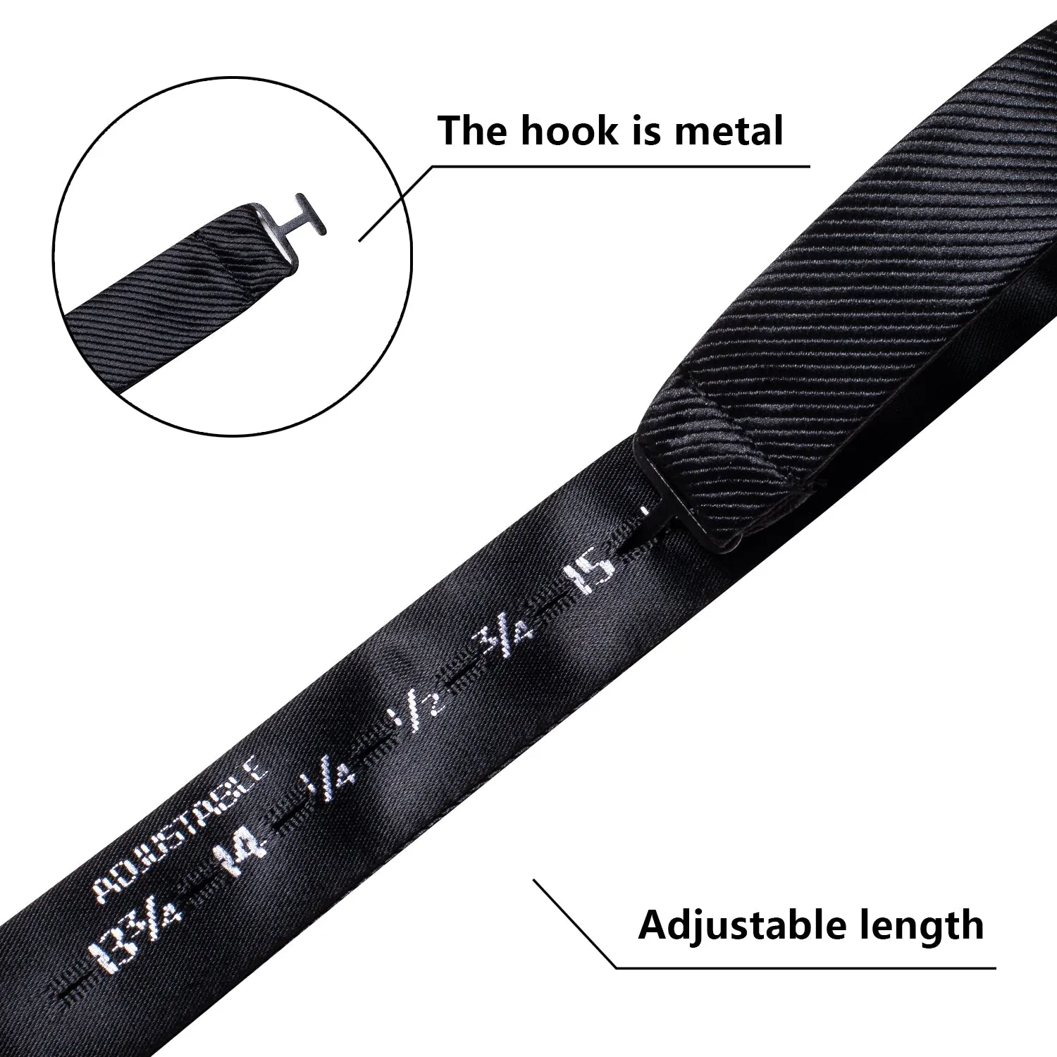 Hi-Tie Black Striped Silk Self-tied Bow Tie Pocket Square Cufflink Set