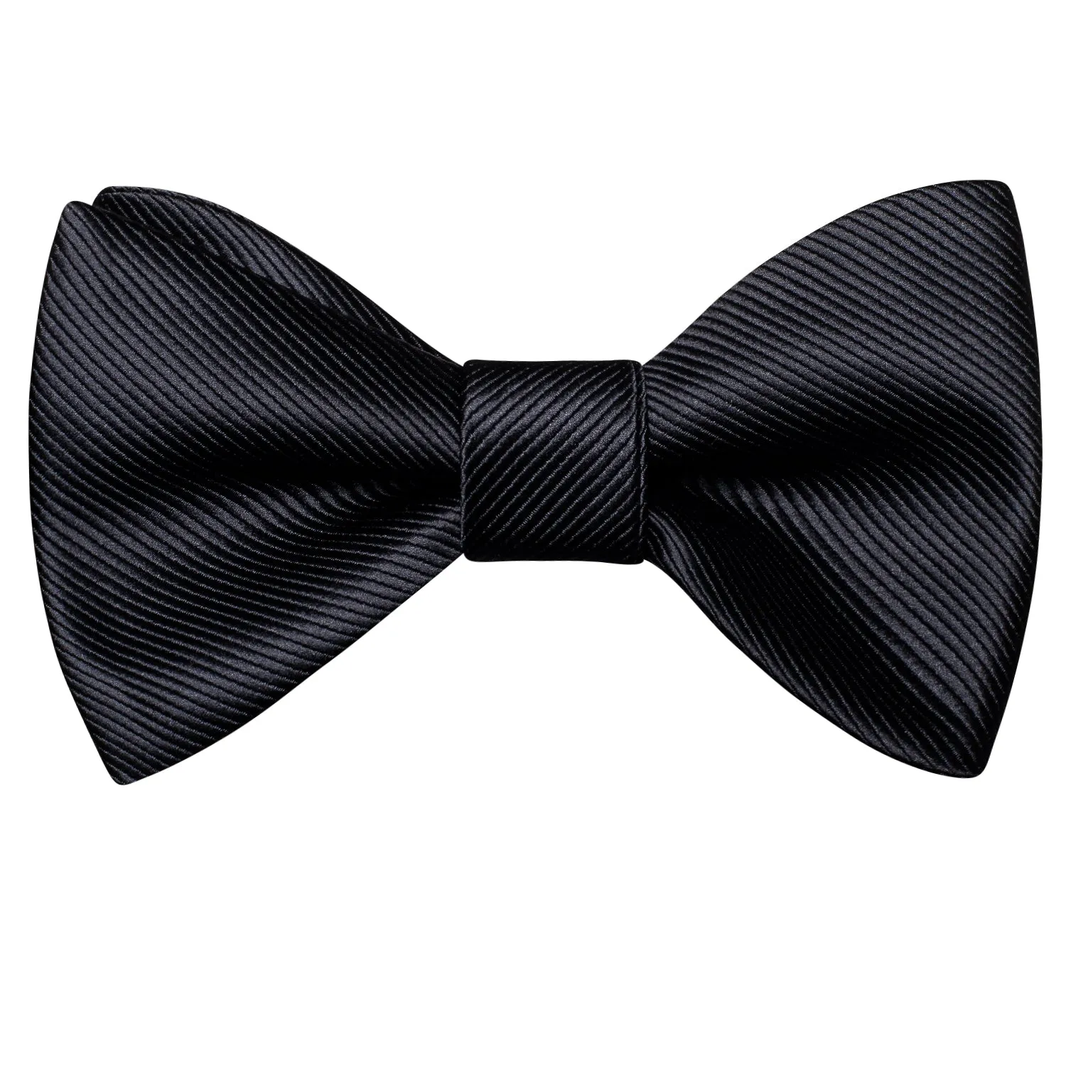 Hi-Tie Black Striped Silk Self-tied Bow Tie Pocket Square Cufflink Set