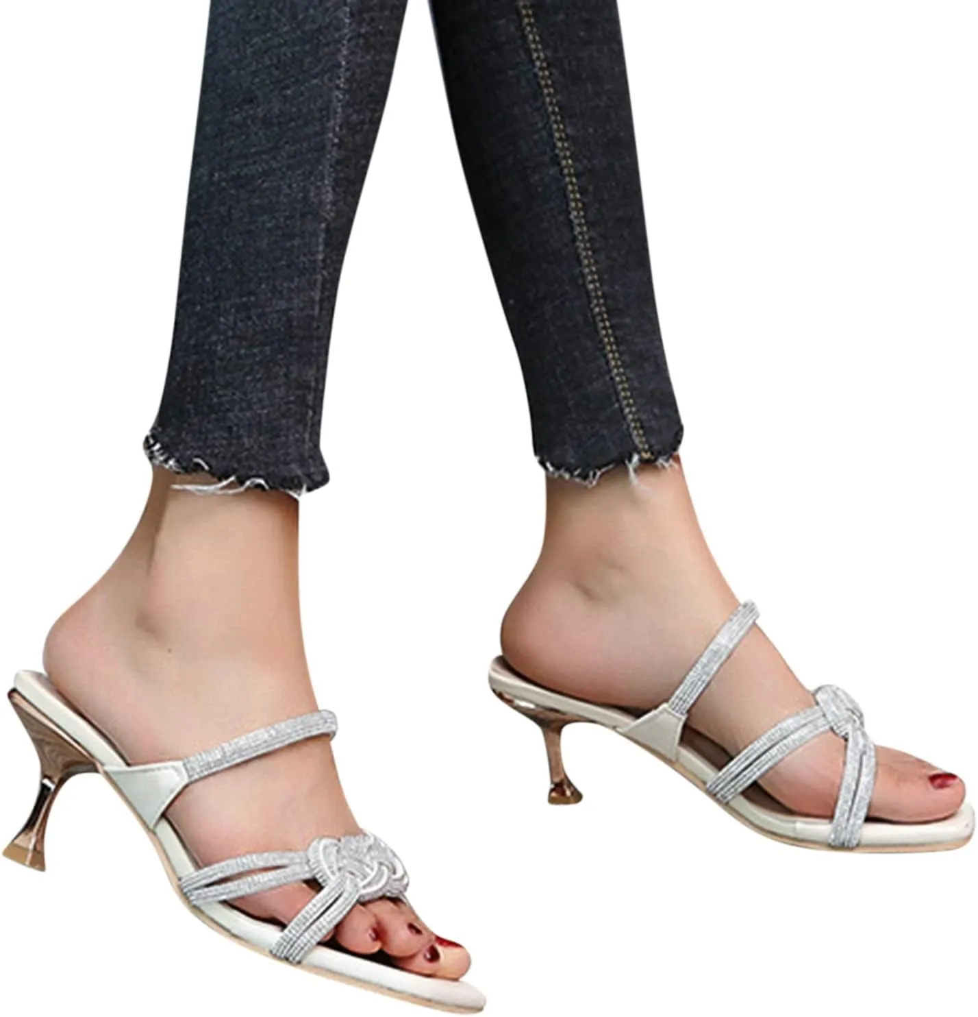 High Heel Sandals for Women Open Toe Square Toe Strappy Ankle Strap Chunky Heel Dress Shoes