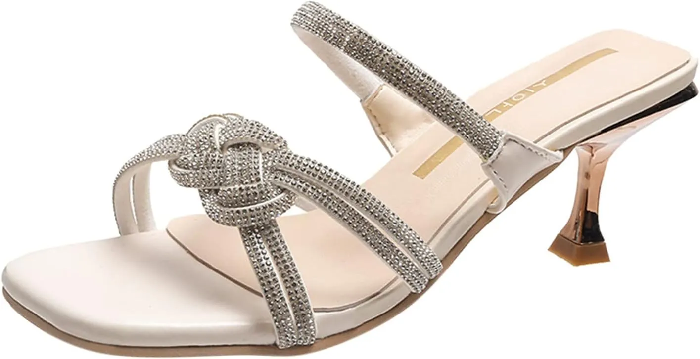 High Heel Sandals for Women Open Toe Square Toe Strappy Ankle Strap Chunky Heel Dress Shoes
