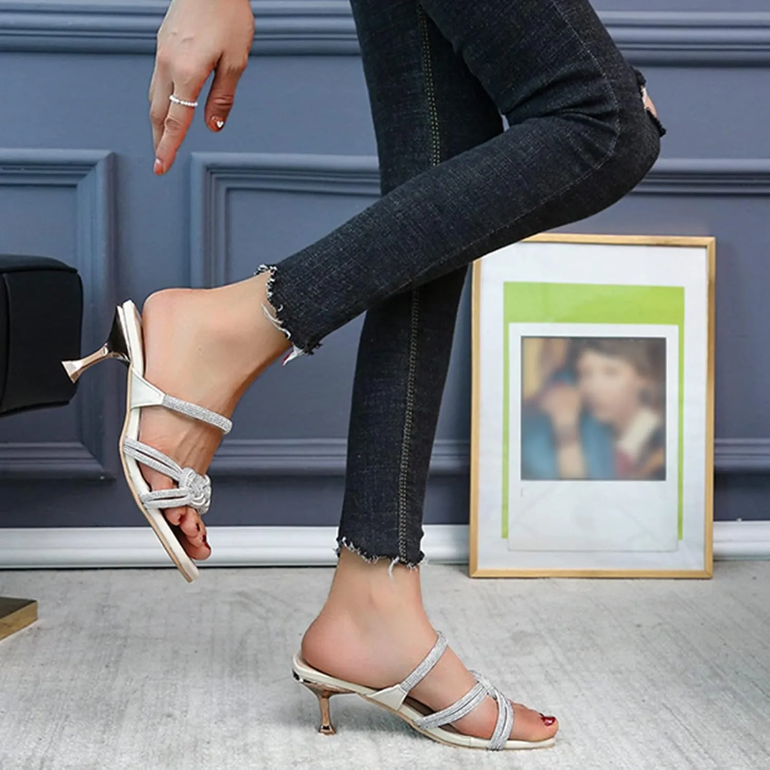 High Heel Sandals for Women Open Toe Square Toe Strappy Ankle Strap Chunky Heel Dress Shoes