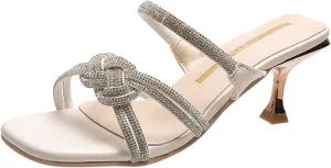 High Heel Sandals for Women Open Toe Square Toe Strappy Ankle Strap Chunky Heel Dress Shoes