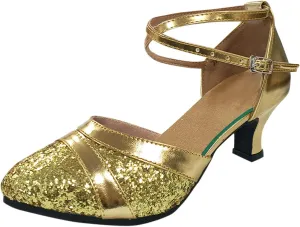 High Heels for Women 2025 T-Strap Dance Sandals Glitter Ballroom Shoes with Ankle Strap Wedding Party Pumps