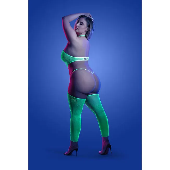 High Voltage UV Reactive High Neck Bodystocking & G-String - Queen Size
