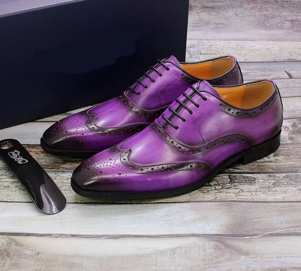 Hnzxzm Big Size 6-13 Luxury Men Dress Shoes Genuine Calf Leather Oxford Shoes for Men Wingtip Brogue Comfortable Mens Formal Shoes Male