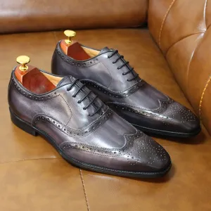 Hnzxzm Big Size 6-13 Luxury Men Dress Shoes Genuine Calf Leather Oxford Shoes for Men Wingtip Brogue Comfortable Mens Formal Shoes Male