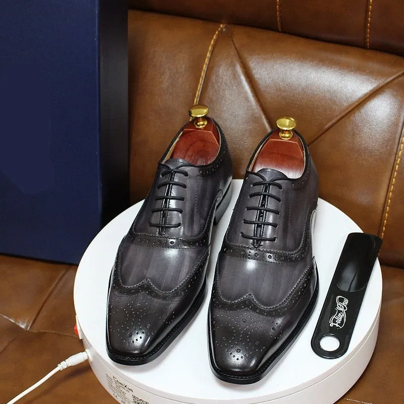 Hnzxzm Big Size 6-13 Luxury Men Dress Shoes Genuine Calf Leather Oxford Shoes for Men Wingtip Brogue Comfortable Mens Formal Shoes Male
