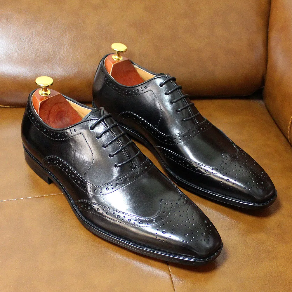 Hnzxzm Big Size 6-13 Luxury Men Dress Shoes Genuine Calf Leather Oxford Shoes for Men Wingtip Brogue Comfortable Mens Formal Shoes Male