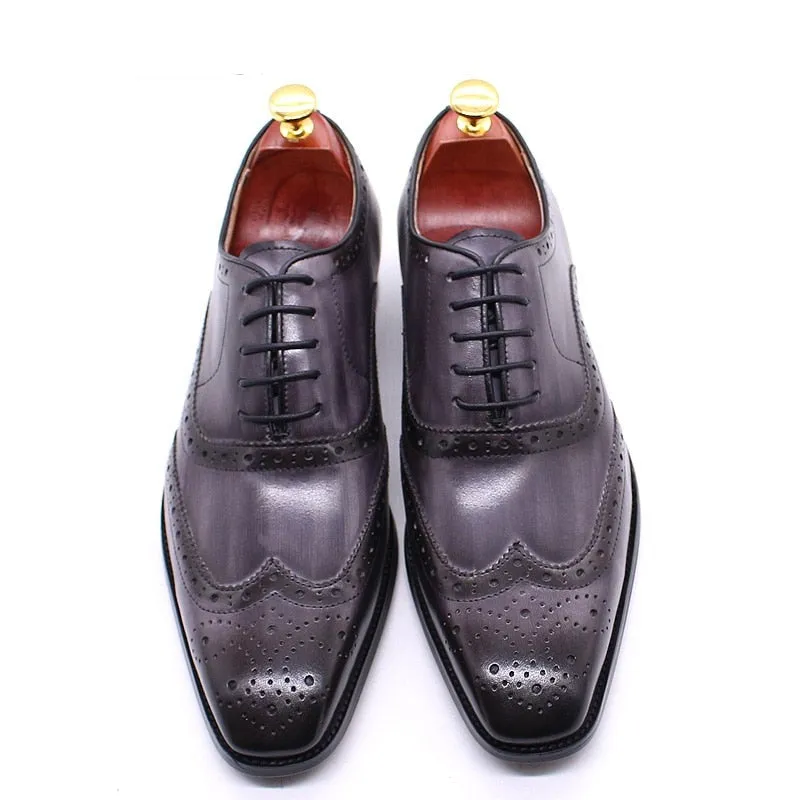 Hnzxzm Big Size 6-13 Luxury Men Dress Shoes Genuine Calf Leather Oxford Shoes for Men Wingtip Brogue Comfortable Mens Formal Shoes Male