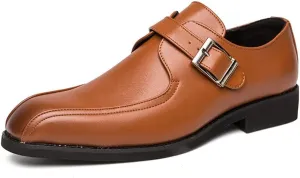 HOOENG Dress Oxford Formal Shoes for Men Slip on Bike Toe Monk Strap Vegan Leather Block Heel Slip Resistant Rubber Sole Anti-Slip Non Slip Walking (Color : Brown, Size : 10)