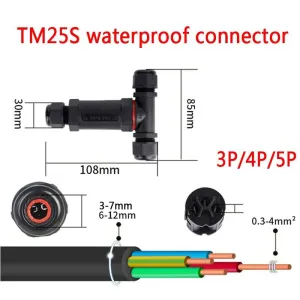 IP68 Waterproof Connector T-Type M20 2/3/4 Pin Electrical Terminal Adaptor Wire Connector