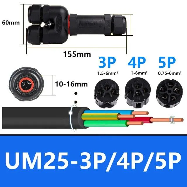 IP68 Waterproof Connector Y-type UM25 3/4/5 Pin Electrical Terminal Adapter Wire Connector