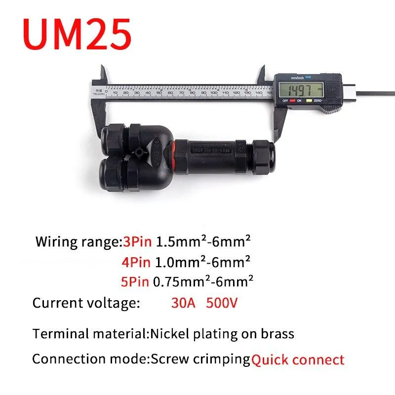 IP68 Waterproof Connector Y-type UM25 3/4/5 Pin Electrical Terminal Adapter Wire Connector