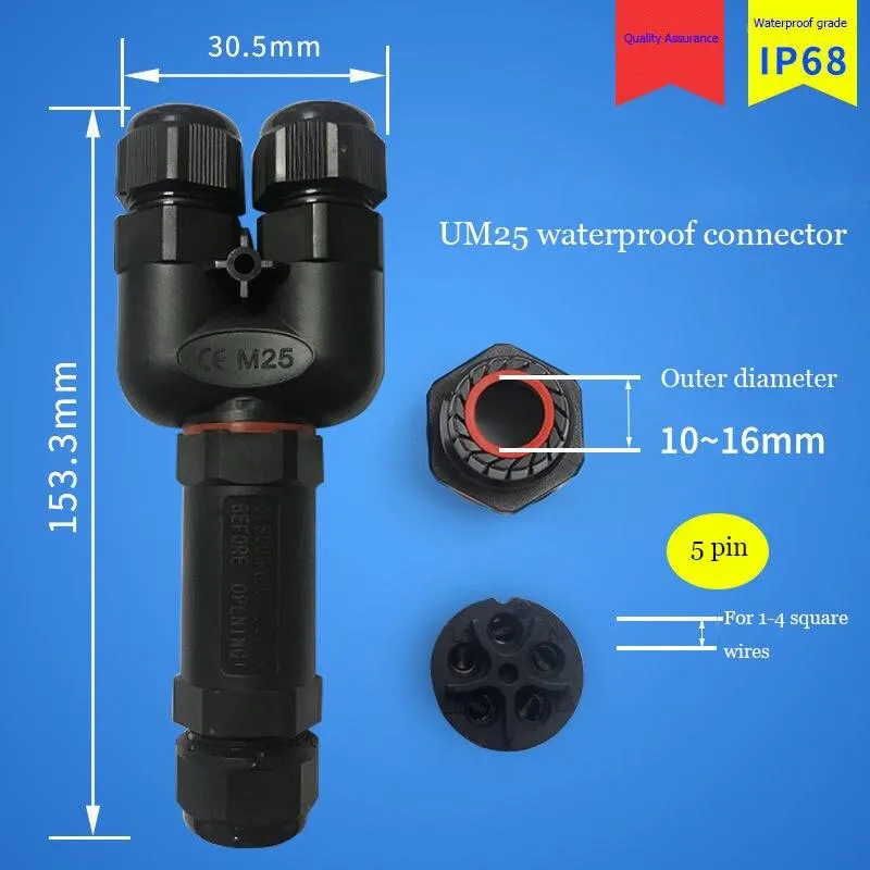 IP68 Waterproof Connector Y-type UM25 3/4/5 Pin Electrical Terminal Adapter Wire Connector