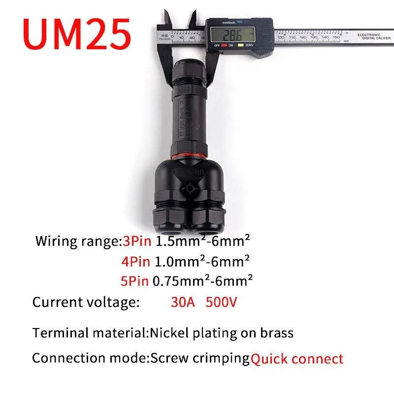 IP68 Waterproof Connector Y-type UM25 3/4/5 Pin Electrical Terminal Adapter Wire Connector