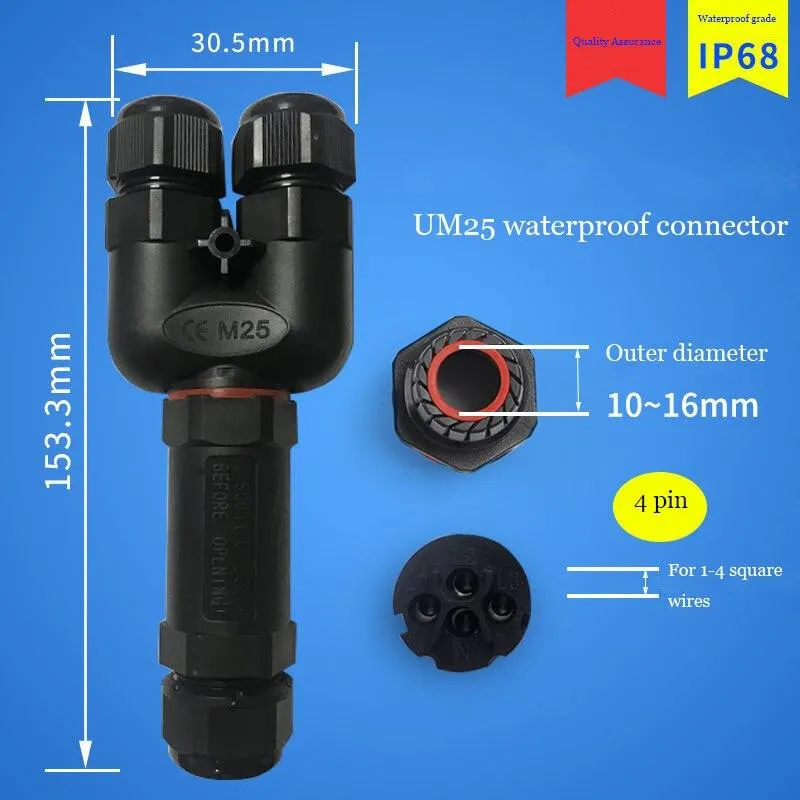 IP68 Waterproof Connector Y-type UM25 3/4/5 Pin Electrical Terminal Adapter Wire Connector
