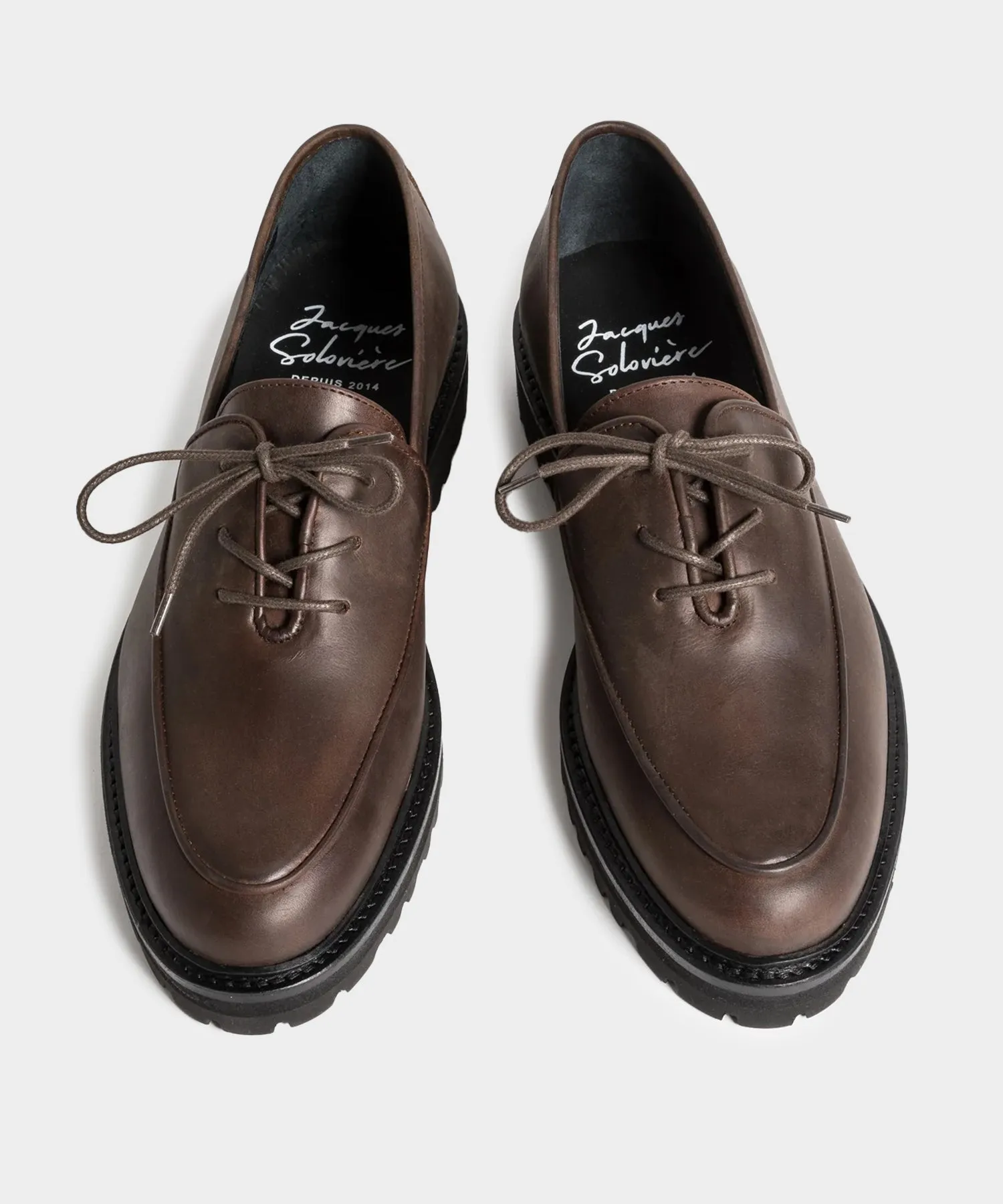 Jacques Solovière Fleurs Oiled Leather Lace-up Shoe in Dark Brown