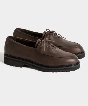 Jacques Solovière Fleurs Oiled Leather Lace-up Shoe in Dark Brown