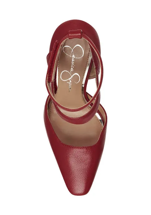 Jessica Simpson Cassiya Richest Red Heel Ankle Straps Pointed Toe Dress Pumps