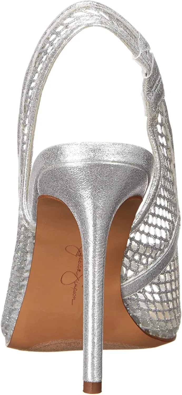 Jessica Simpson Jaisey Clear/Silver Peep Toe Slingback Stiletto Heeled Sandals
