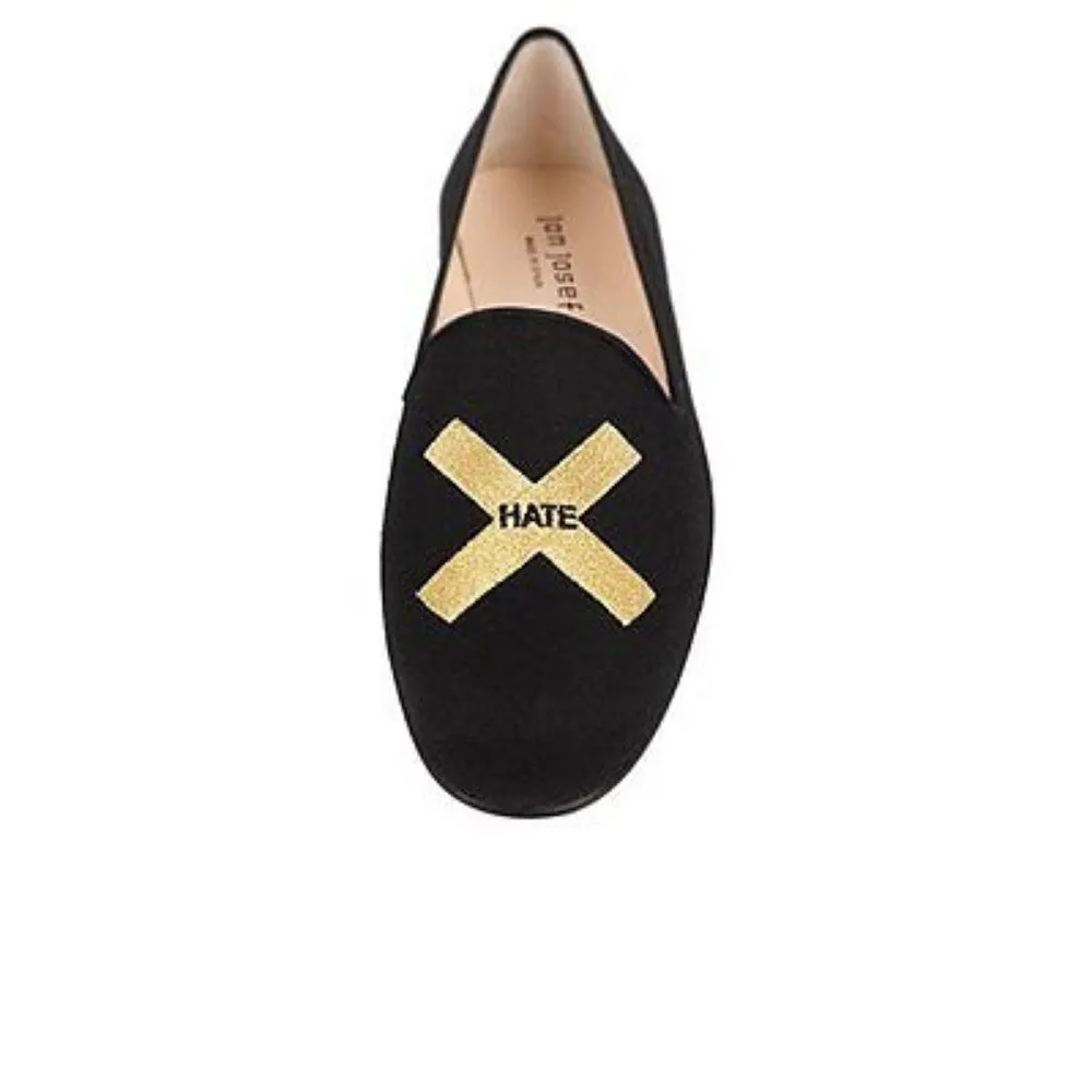 Jon Josef Womens Gatsby Love & Hate Black Linen Loafer Flat