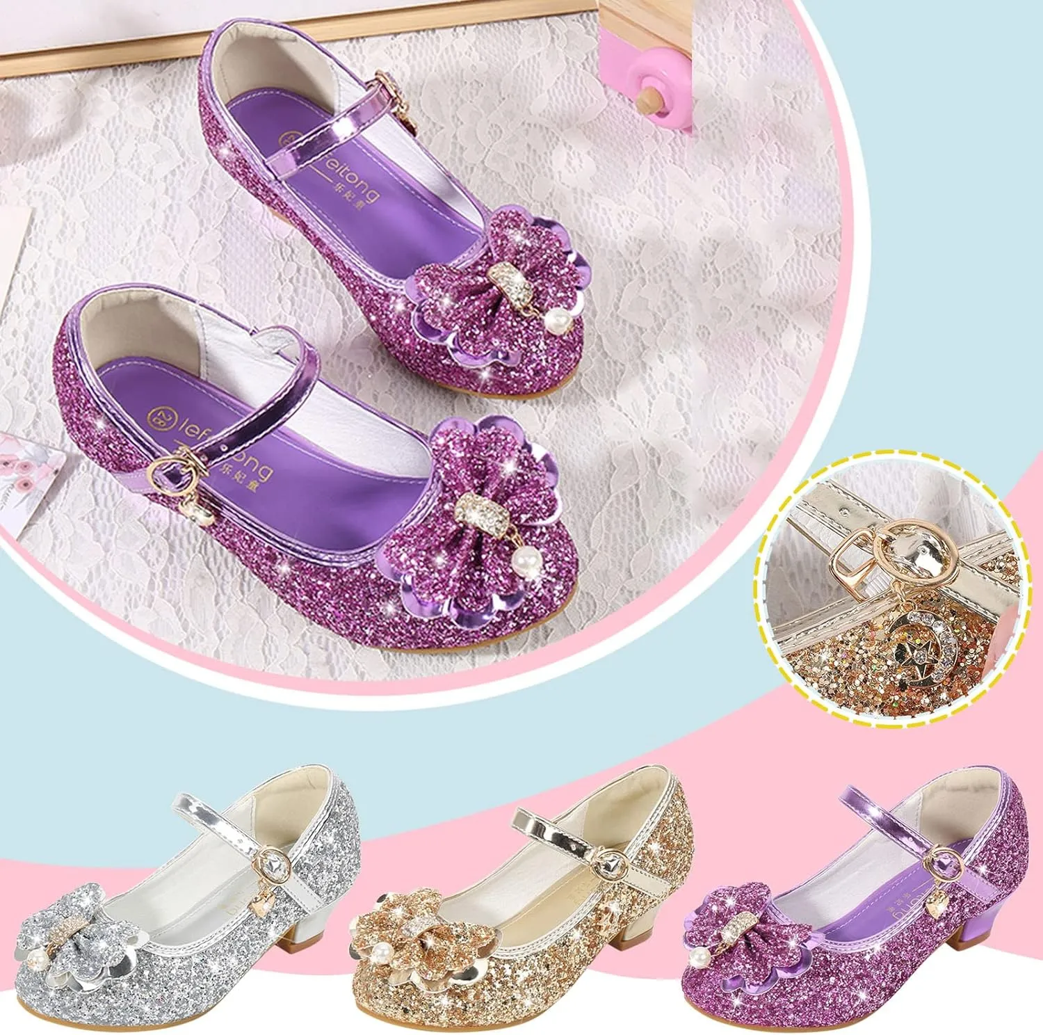 Kids Little Girls Dress Pumps Glitter Sequins Low Heels Mary Jane Party Dance Shoes Dress Shoes Toddler Girl