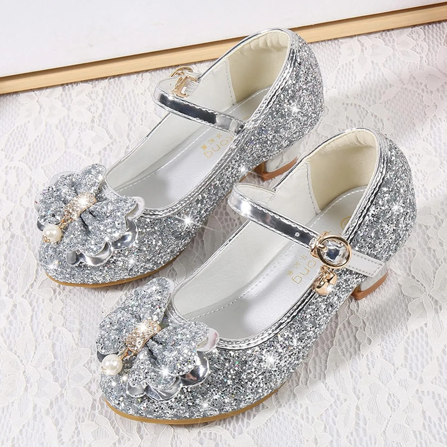 Kids Little Girls Dress Pumps Glitter Sequins Low Heels Mary Jane Party Dance Shoes Dress Shoes Toddler Girl