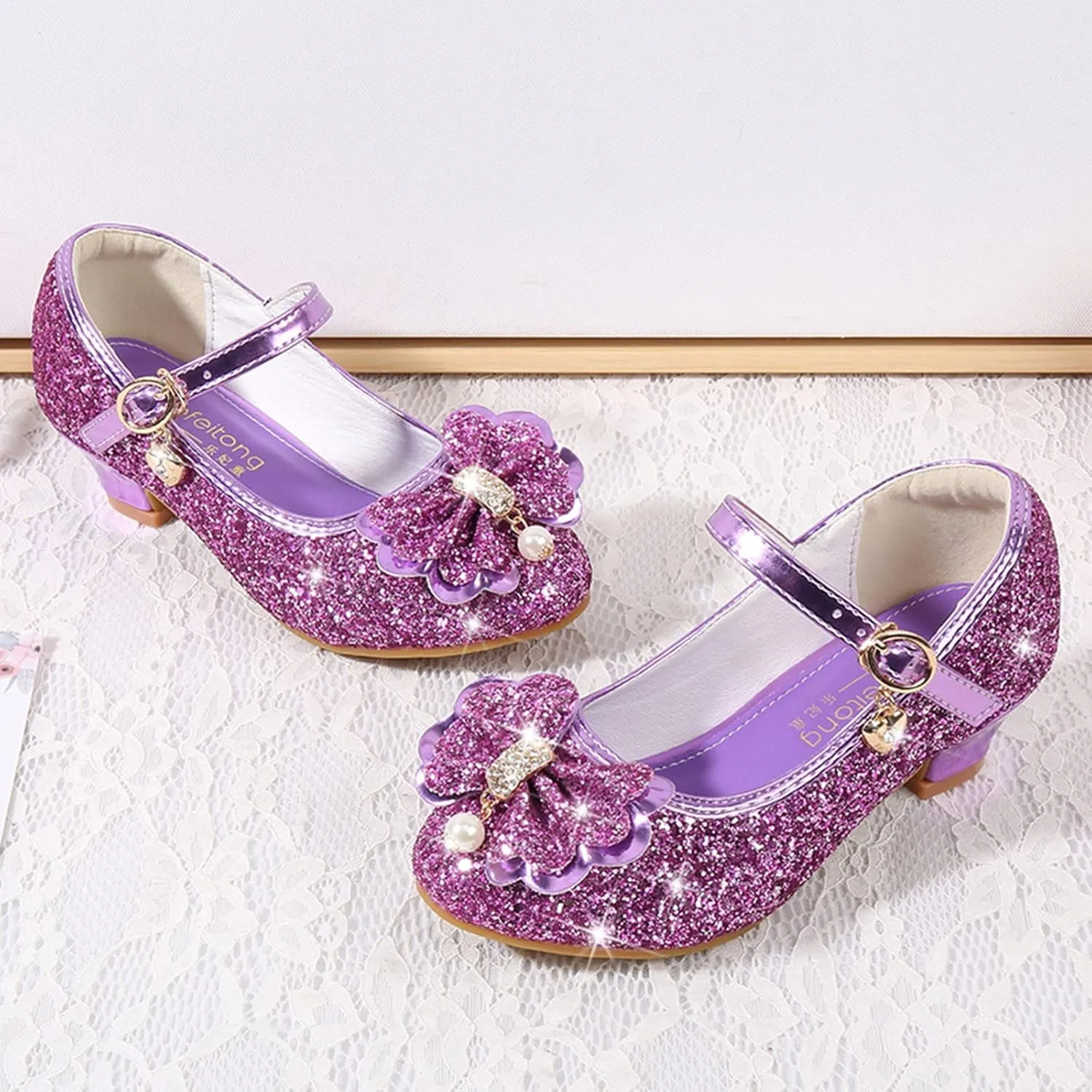 Kids Little Girls Dress Pumps Glitter Sequins Low Heels Mary Jane Party Dance Shoes Dress Shoes Toddler Girl