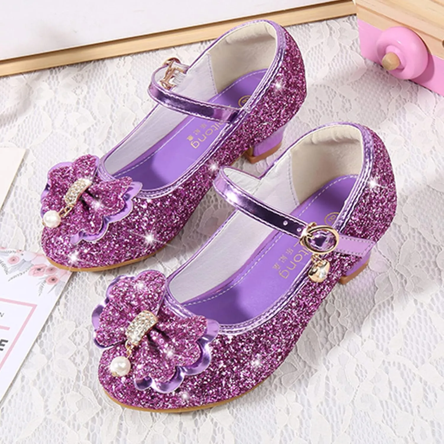 Kids Little Girls Dress Pumps Glitter Sequins Low Heels Mary Jane Party Dance Shoes Dress Shoes Toddler Girl