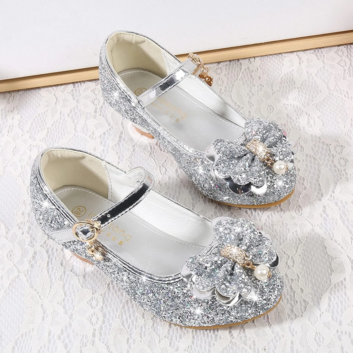 Kids Little Girls Dress Pumps Glitter Sequins Low Heels Mary Jane Party Dance Shoes Dress Shoes Toddler Girl