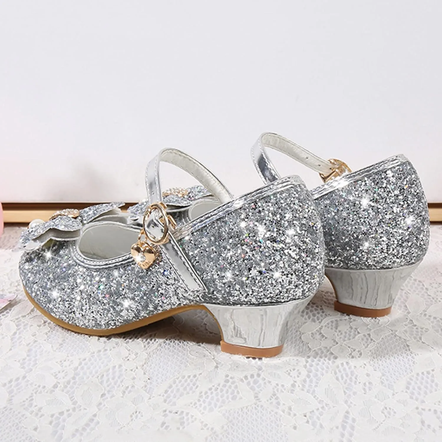 Kids Little Girls Dress Pumps Glitter Sequins Low Heels Mary Jane Party Dance Shoes Dress Shoes Toddler Girl