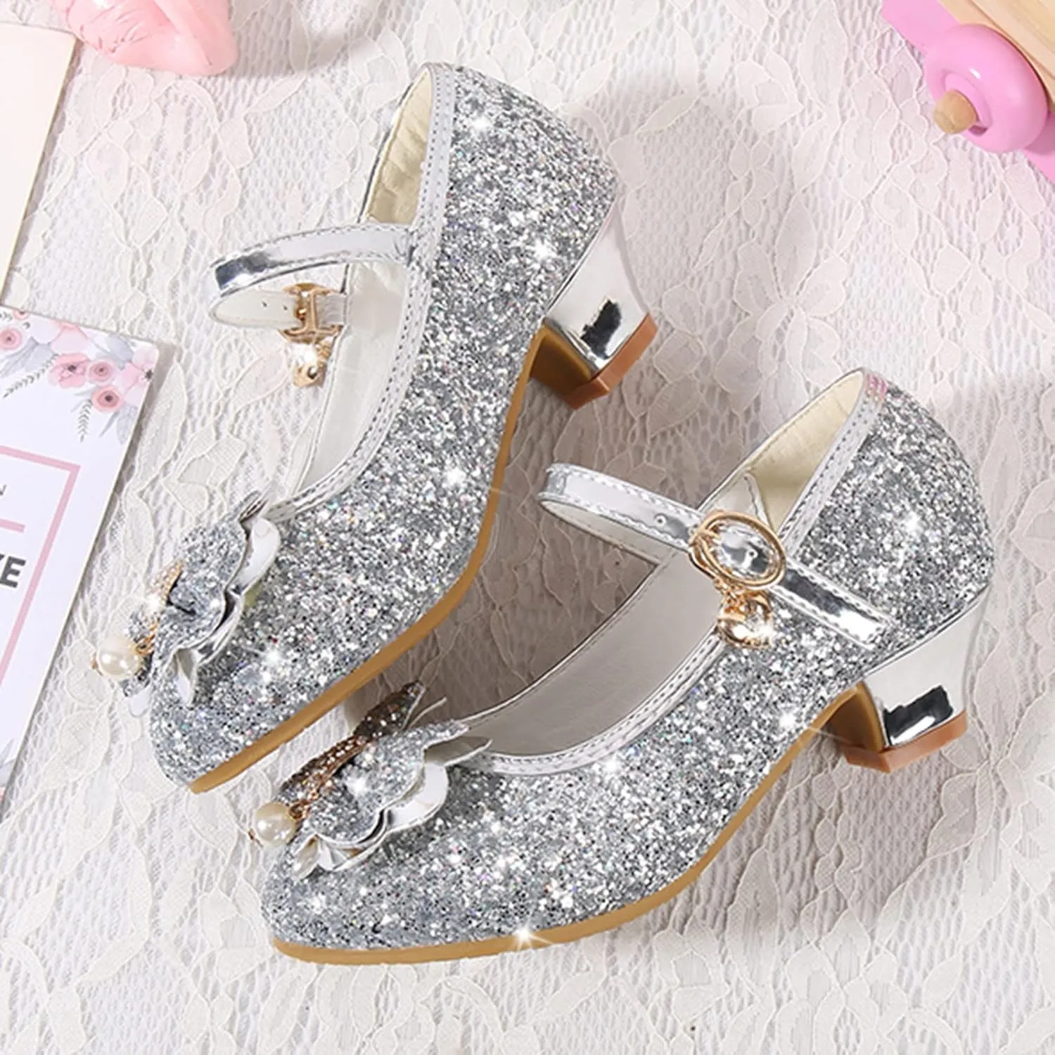 Kids Little Girls Dress Pumps Glitter Sequins Low Heels Mary Jane Party Dance Shoes Dress Shoes Toddler Girl