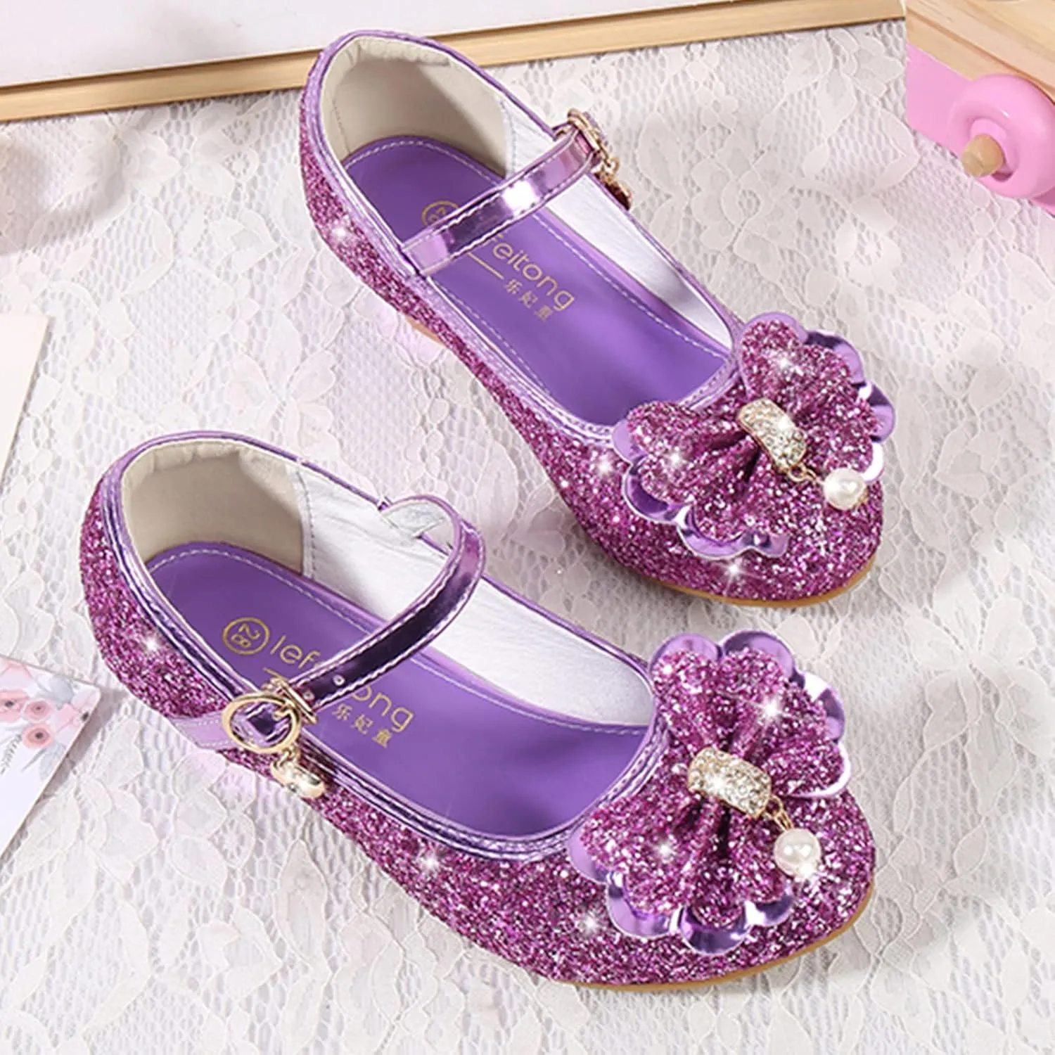 Kids Little Girls Dress Pumps Glitter Sequins Low Heels Mary Jane Party Dance Shoes Dress Shoes Toddler Girl