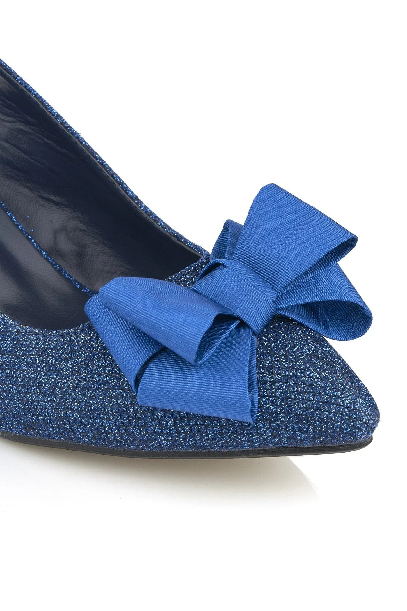 Kirra Slingback with Bow Trim Court in Navy Glitter