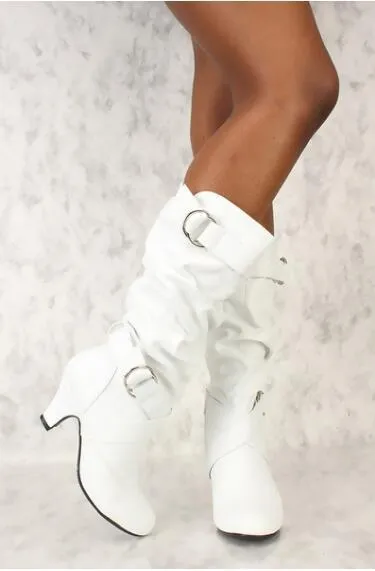Knee high sexy slouch boots with buckles