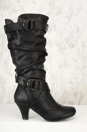 Knee high sexy slouch boots with buckles