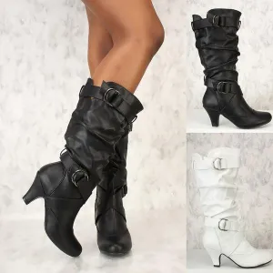 Knee high sexy slouch boots with buckles